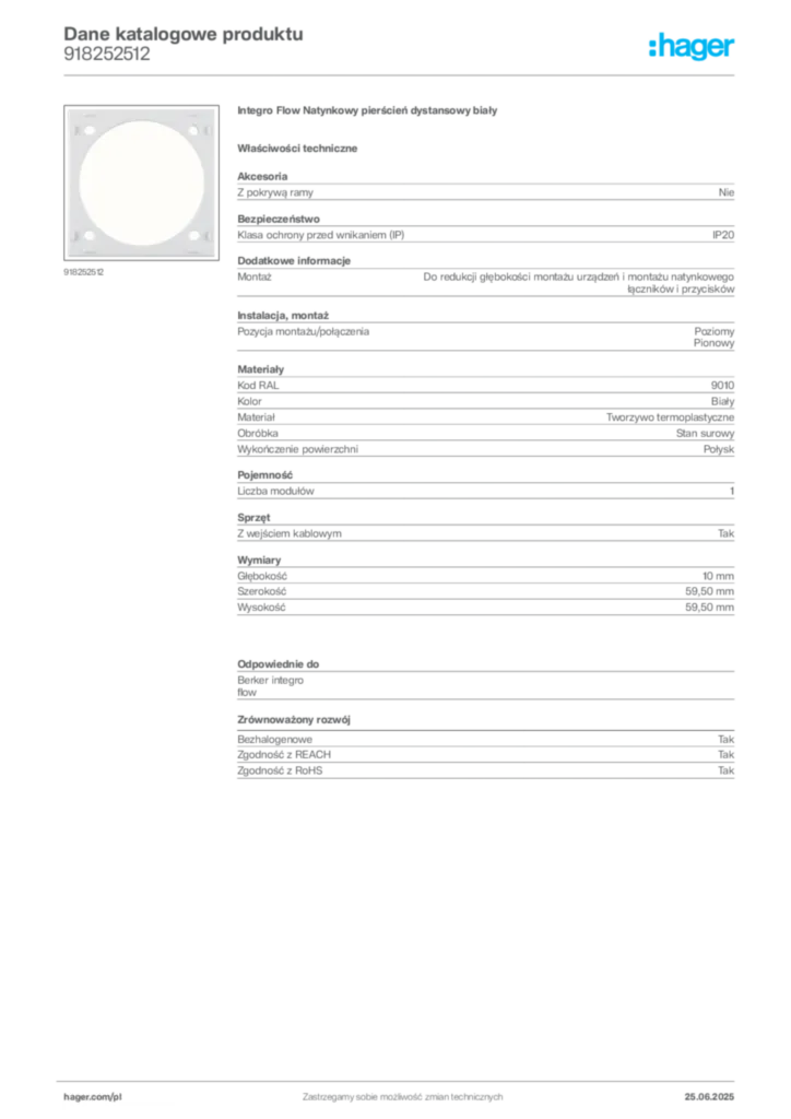 Zdjęcie Hager Karta katalogowa 918252512 | Hager Polska
