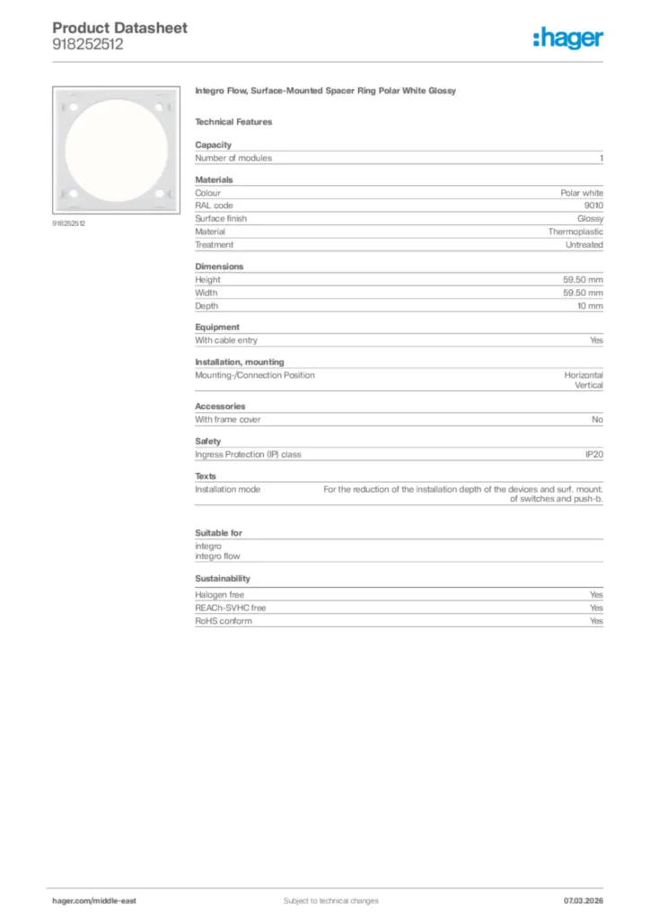 Image Hager Product data sheet 918252512  | Hager