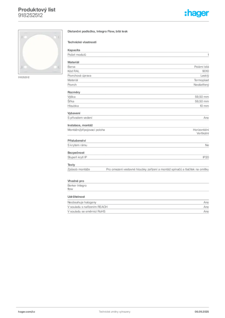 Obrázek Hager Produktový list 918252512 | Hager