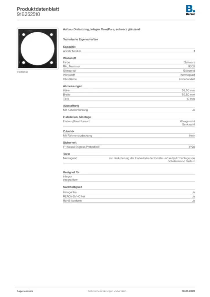 Bild Berker Produktdatenblatt 918252510 | Hager Deutschland