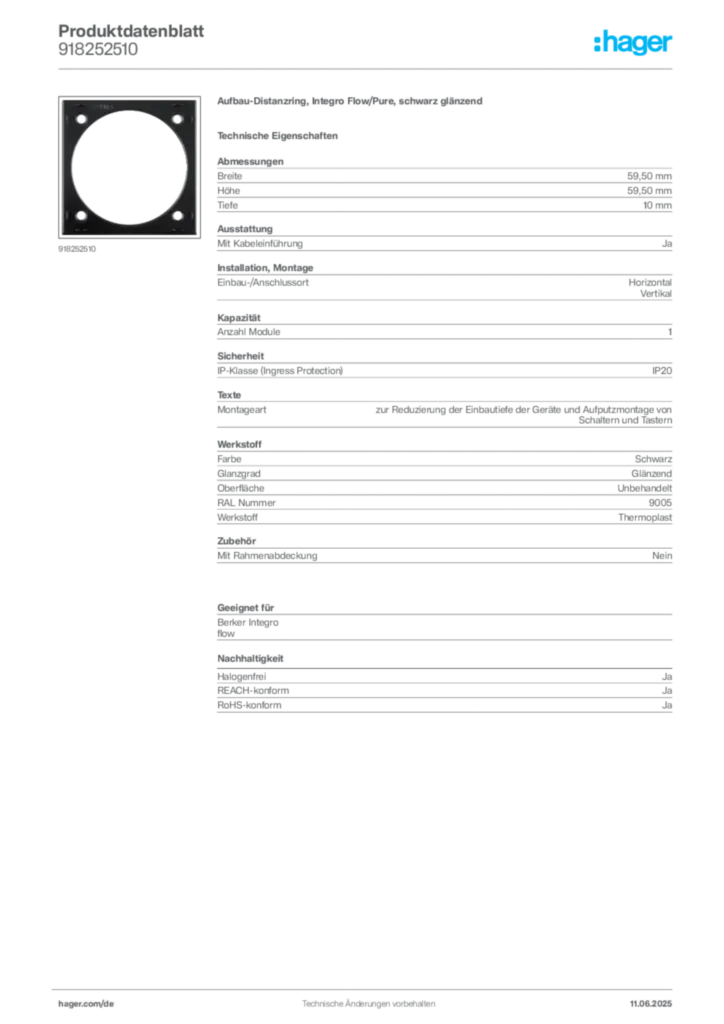 Bild Berker Produktdatenblatt 918252510 | Hager Deutschland