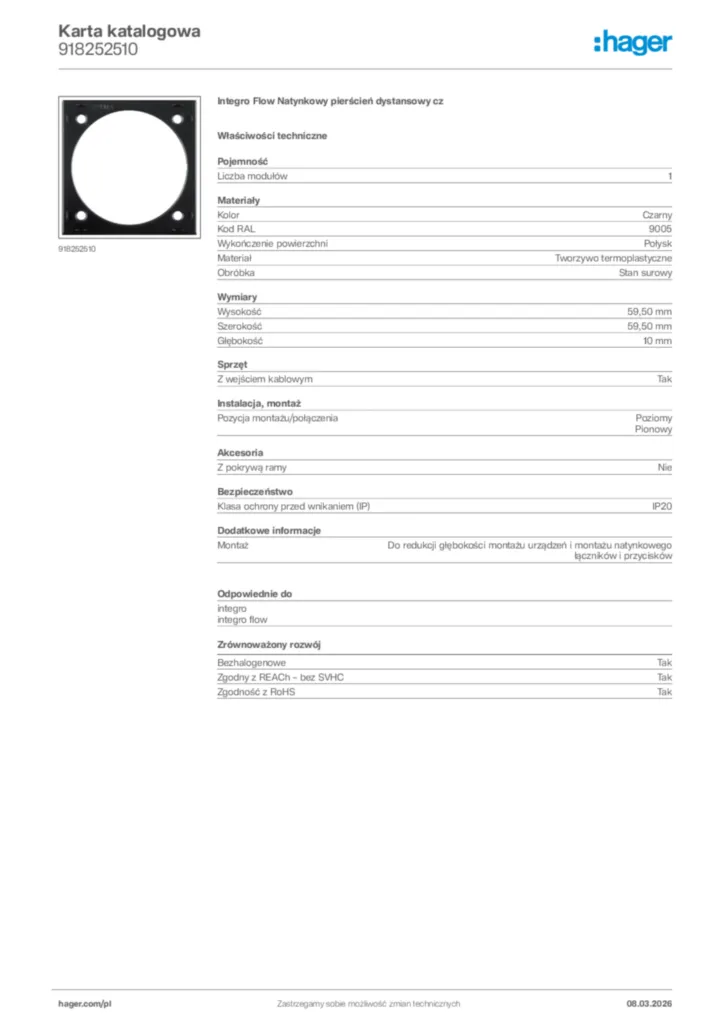 Zdjęcie Hager Karta katalogowa 918252510 | Hager Polska