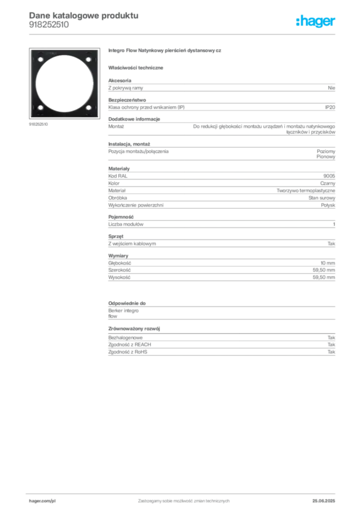 Zdjęcie Hager Karta katalogowa 918252510 | Hager Polska