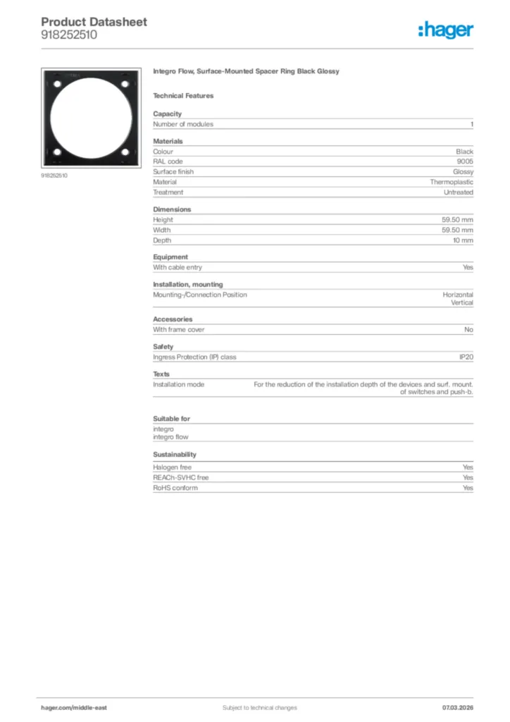 Image Hager Product data sheet 918252510  | Hager