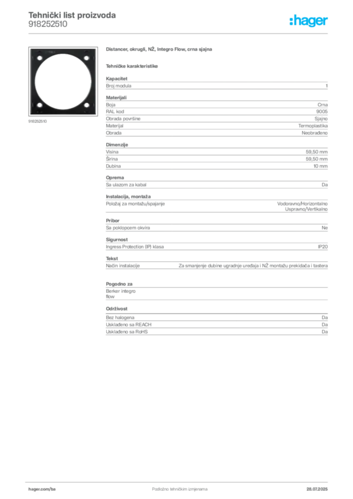 Slika Hager Product data sheet 918252510  | Hager