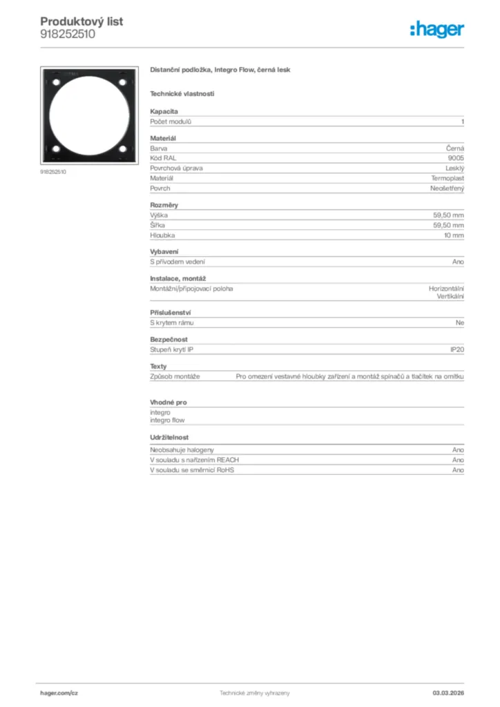 Obrázek Hager Product data sheet 918252510 | Hager