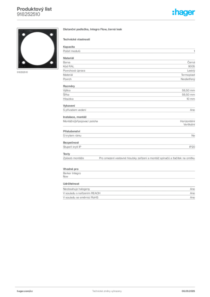 Obrázek Hager Produktový list 918252510 | Hager