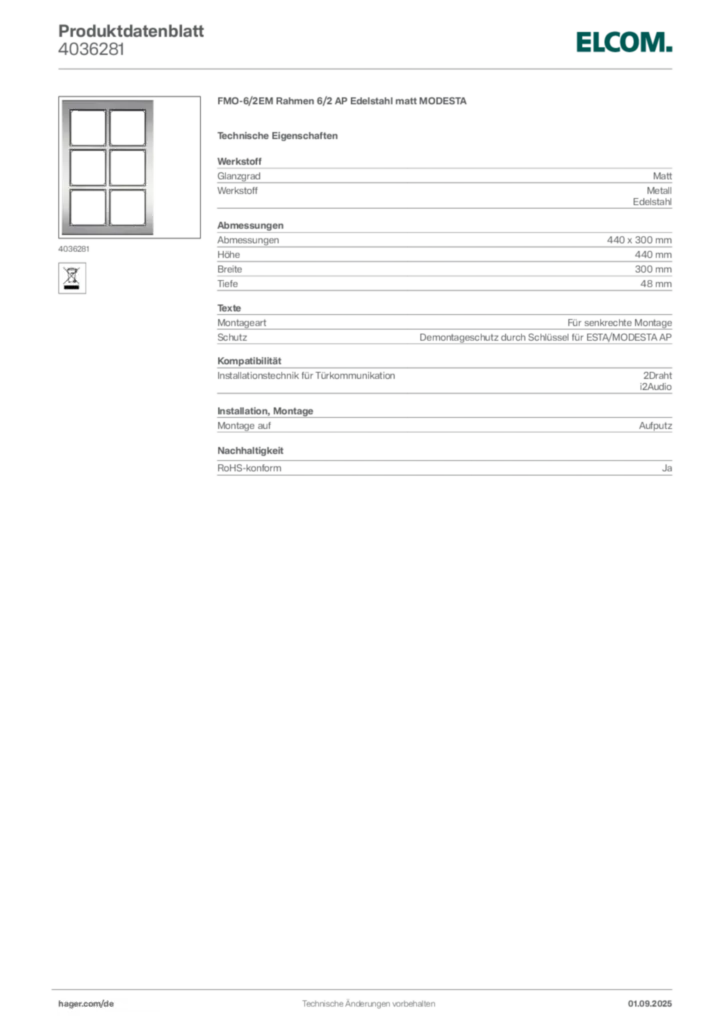 Elcom Produktdatenblatt 4036281