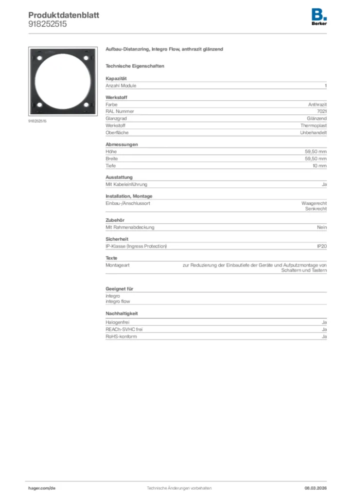 Bild Berker Produktdatenblatt 918252515 | Hager Deutschland