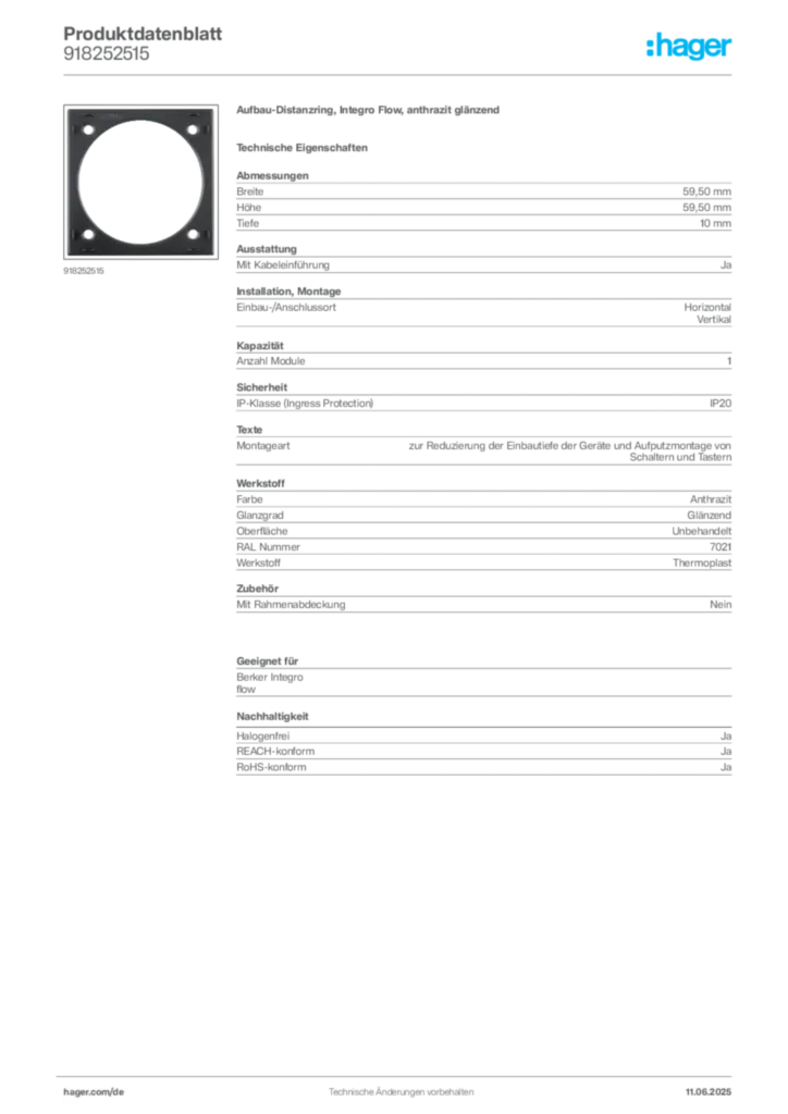 Bild Berker Produktdatenblatt 918252515 | Hager Deutschland