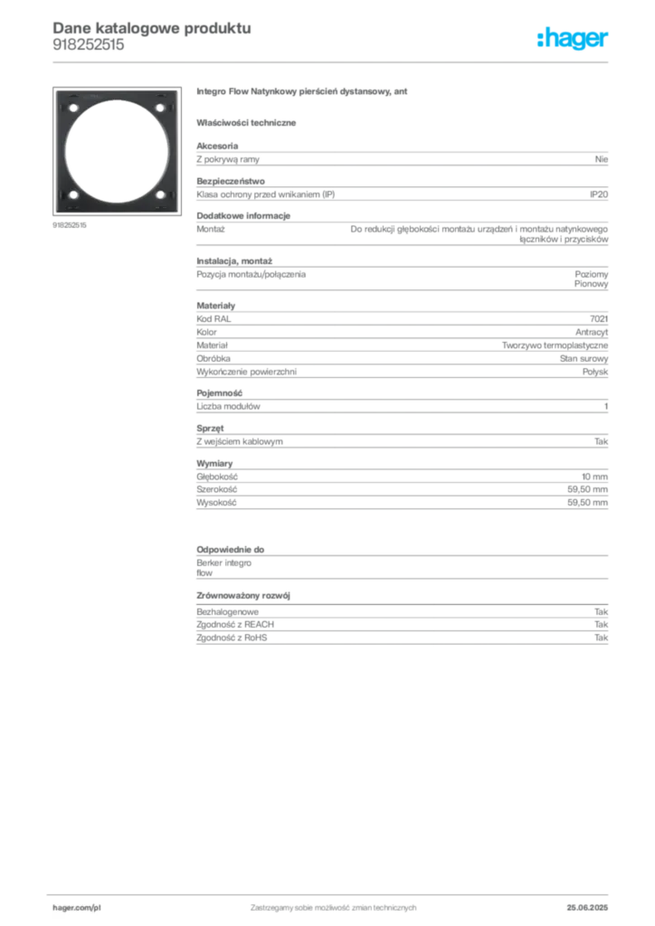 Zdjęcie Hager Karta katalogowa 918252515 | Hager Polska