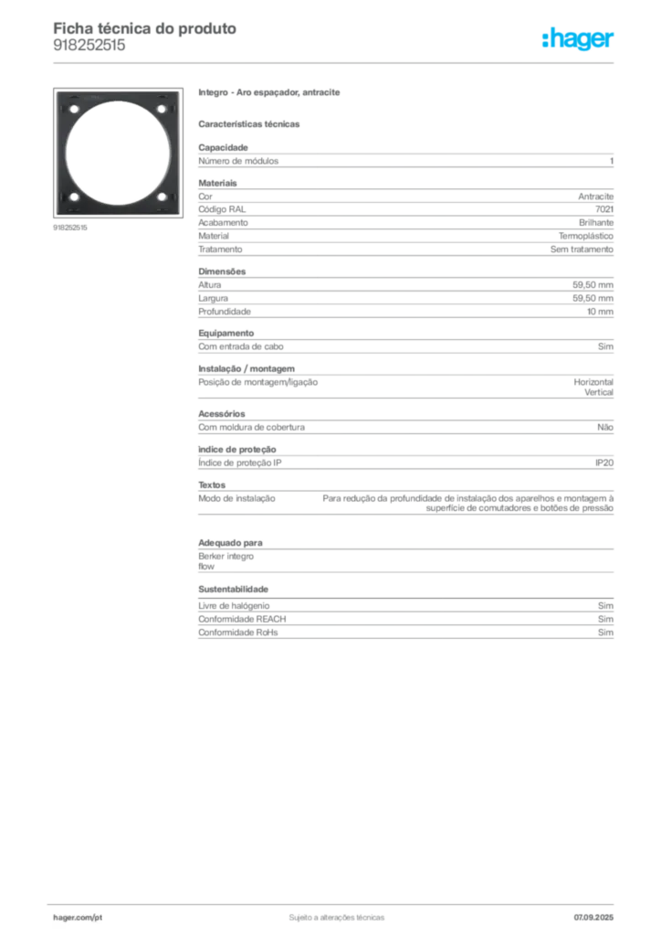 Imagem Hager Ficha técnica do produto 918252515 | Hager Portugal