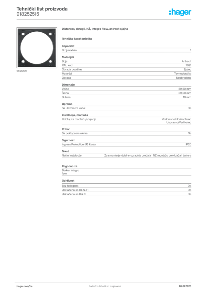 Slika Hager Product data sheet 918252515  | Hager