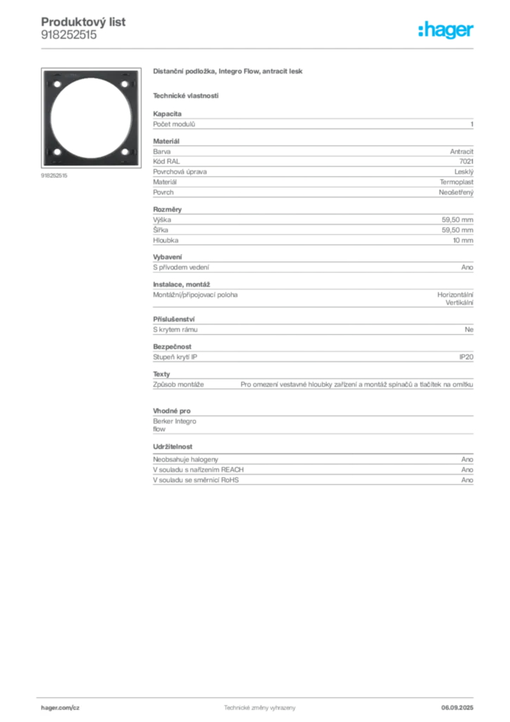Obrázek Hager Produktový list 918252515 | Hager