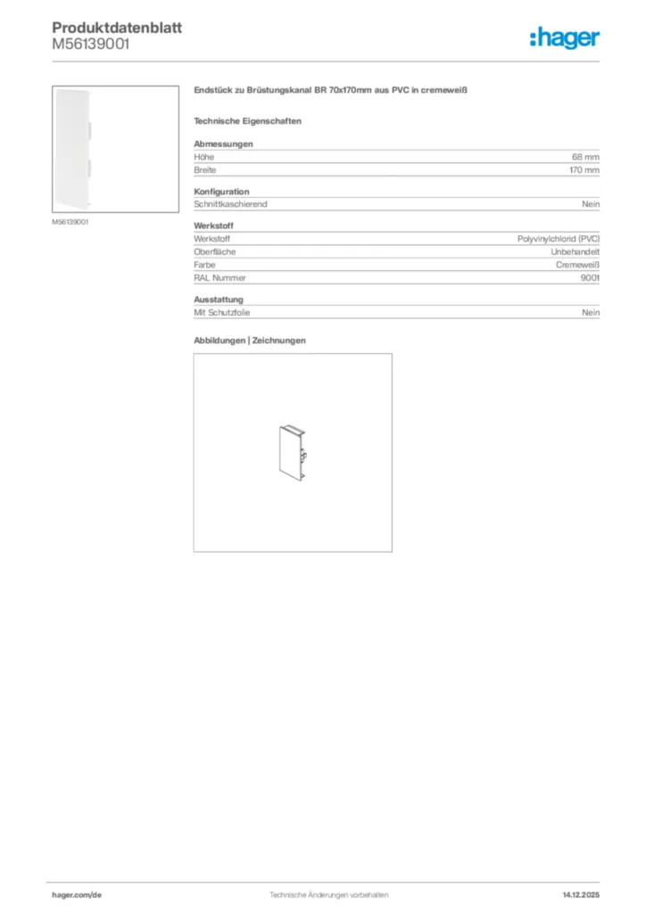 Bild Hager Produktdatenblatt M56139001 | Hager Deutschland