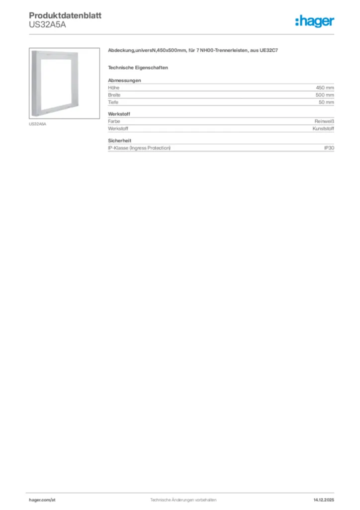 Bild Hager Produktdatenblatt US32A5A | Hager Deutschland