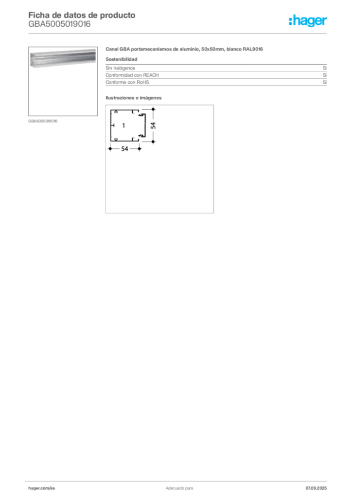 Imagen Hager Ficha de datos de producto GBA5005019016 | Hager España