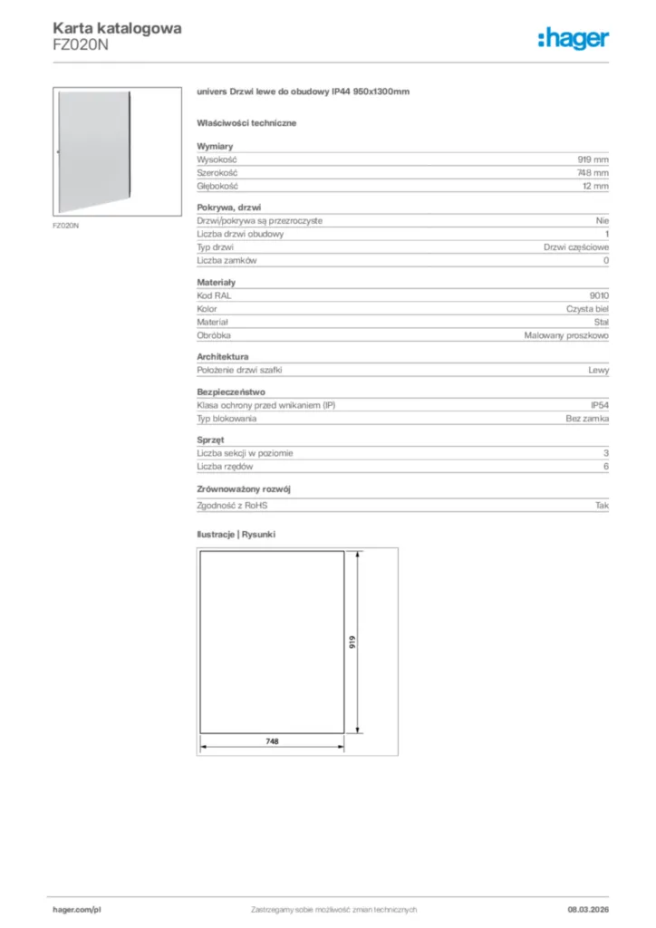 Zdjęcie Hager Karta katalogowa FZ020N | Hager Polska