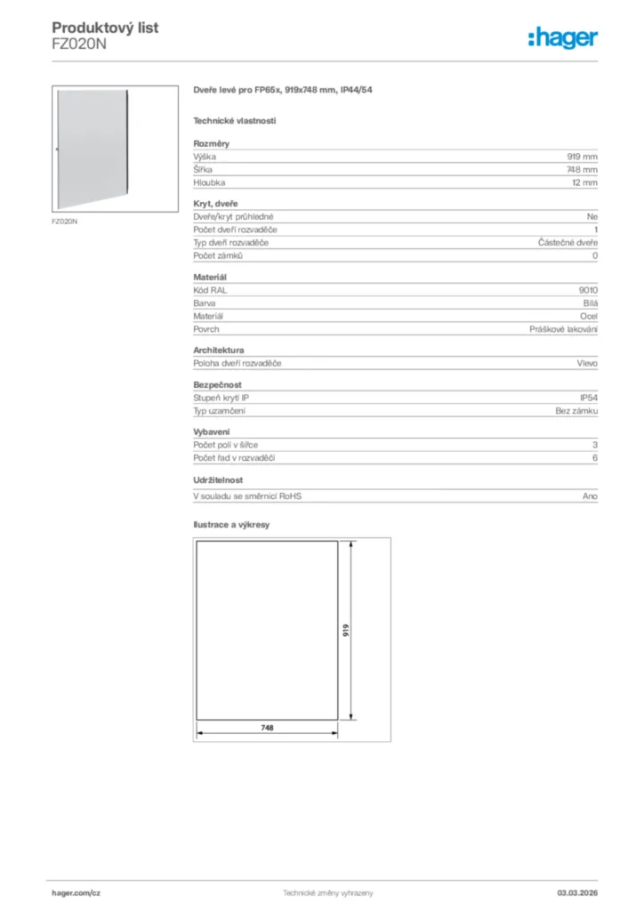 Obrázek Hager Product data sheet FZ020N | Hager