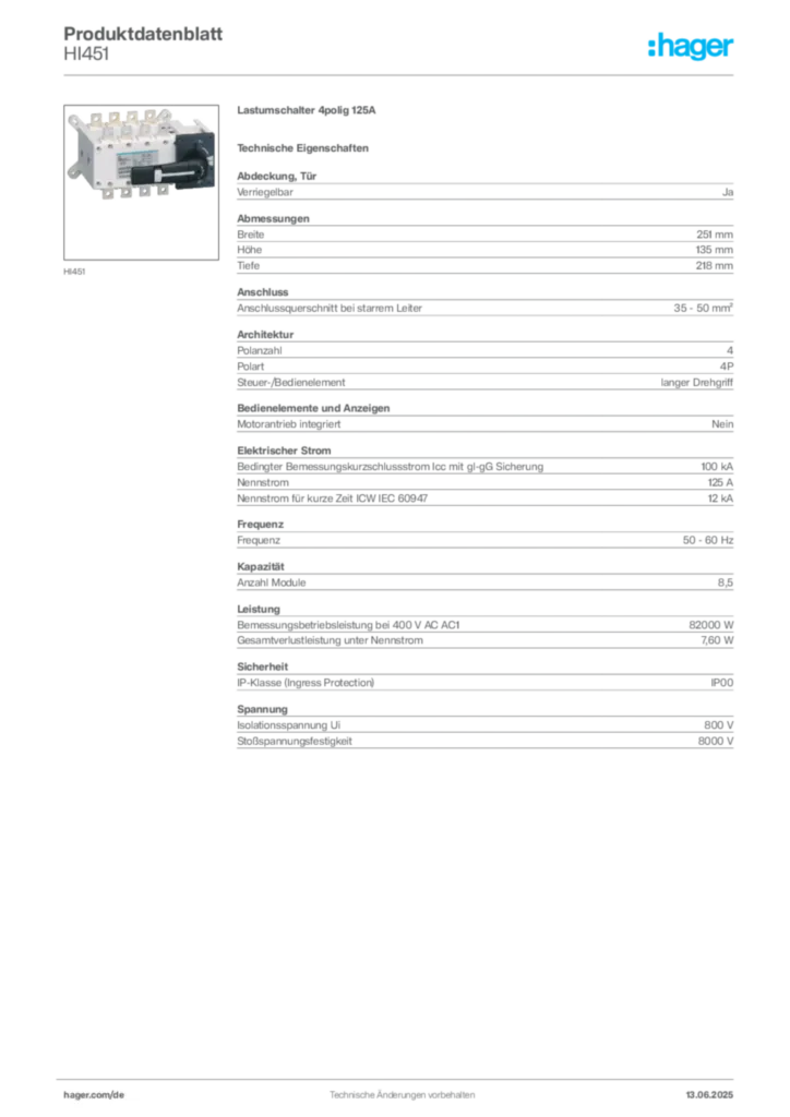 Bild Hager Produktdatenblatt HI451 | Hager Deutschland