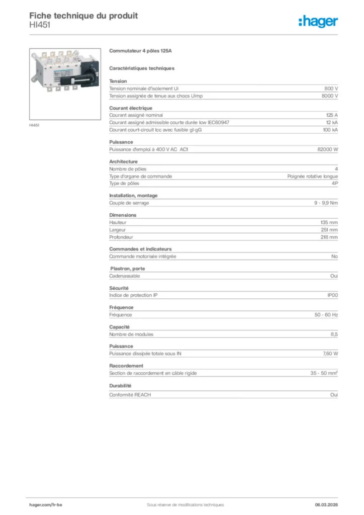 Image Hager Fiche technique du produit HI451 | Hager Belgique