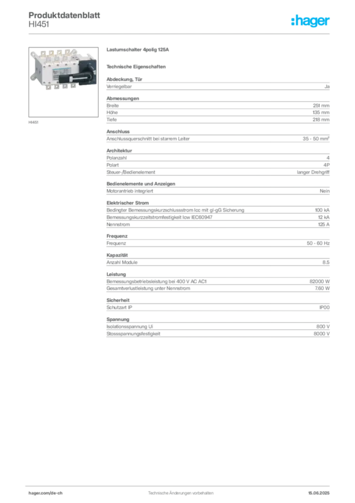 Bild Hager Produktdatenblatt HI451 | Hager Schweiz