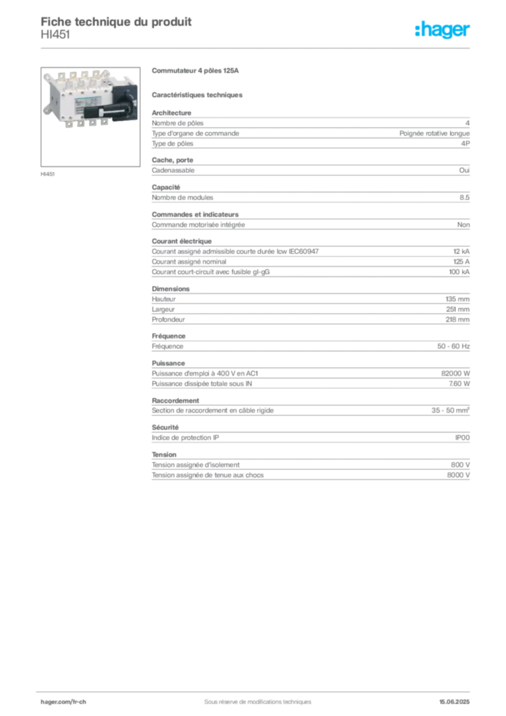 Image Hager Fiche technique du produit HI451 | Hager Suisse