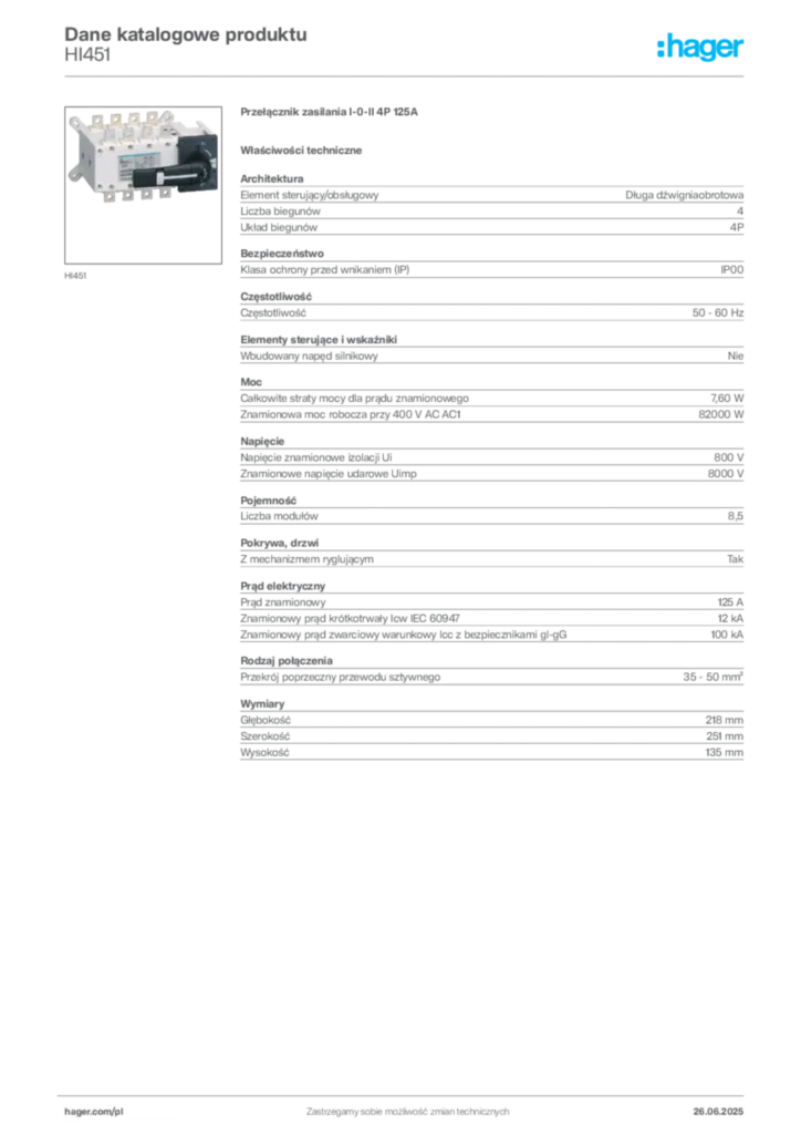 Zdjęcie Hager Karta katalogowa HI451 | Hager Polska