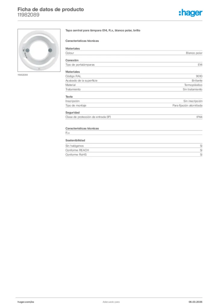 Imagen Hager Ficha de datos de producto 11982089 | Hager España