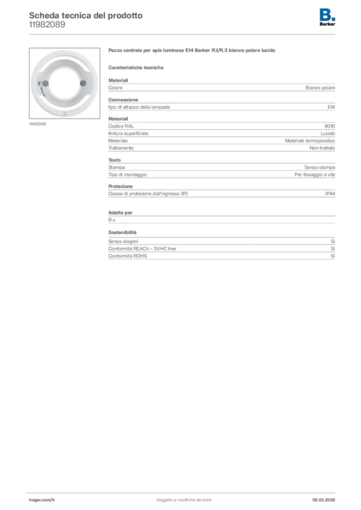 Immagine Berker Scheda tecnica del prodotto 11982089 | Hager Italia