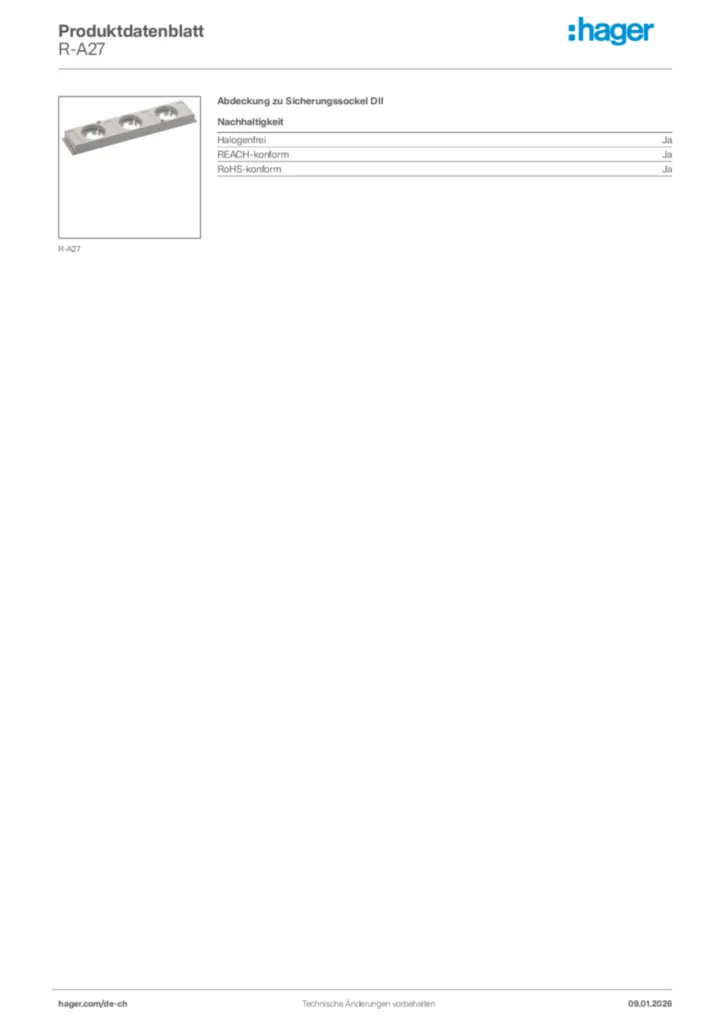 Bild Hager Produktdatenblatt R-A27 | Hager Schweiz