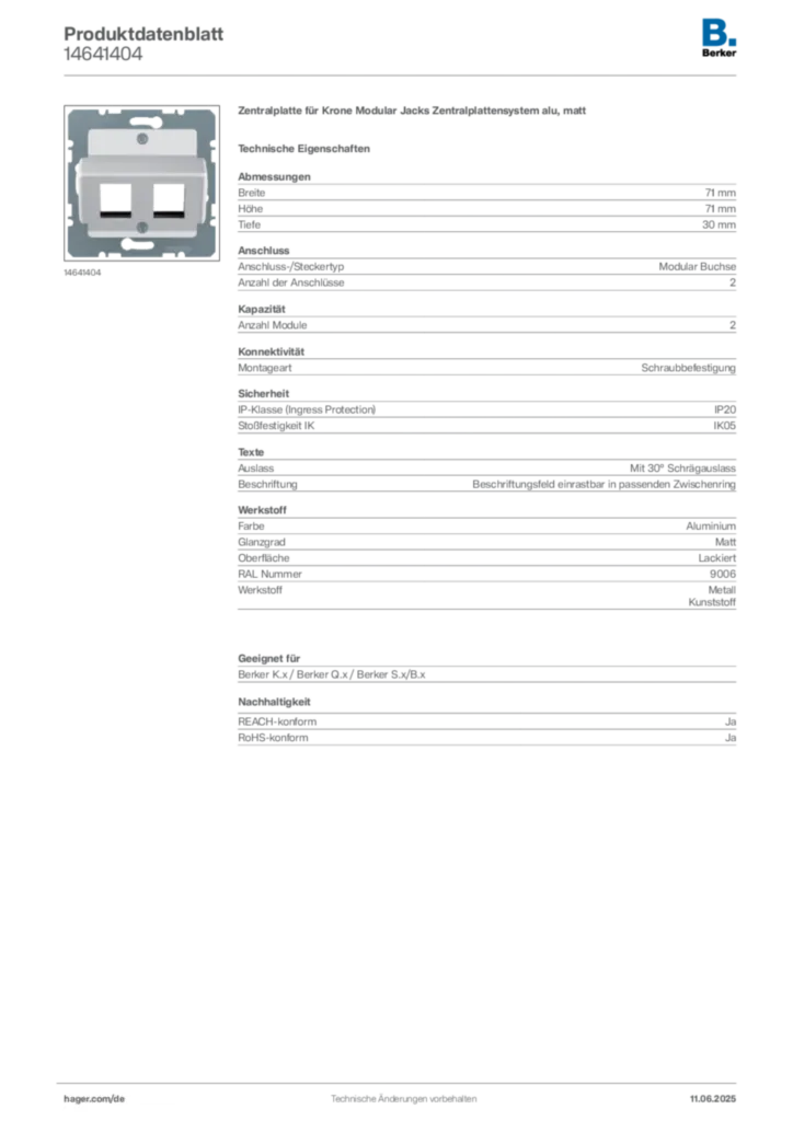 Bild Berker Produktdatenblatt 14641404 | Hager Deutschland