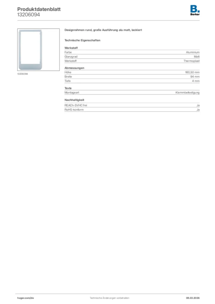 Bild Berker Produktdatenblatt 13206094 | Hager Deutschland