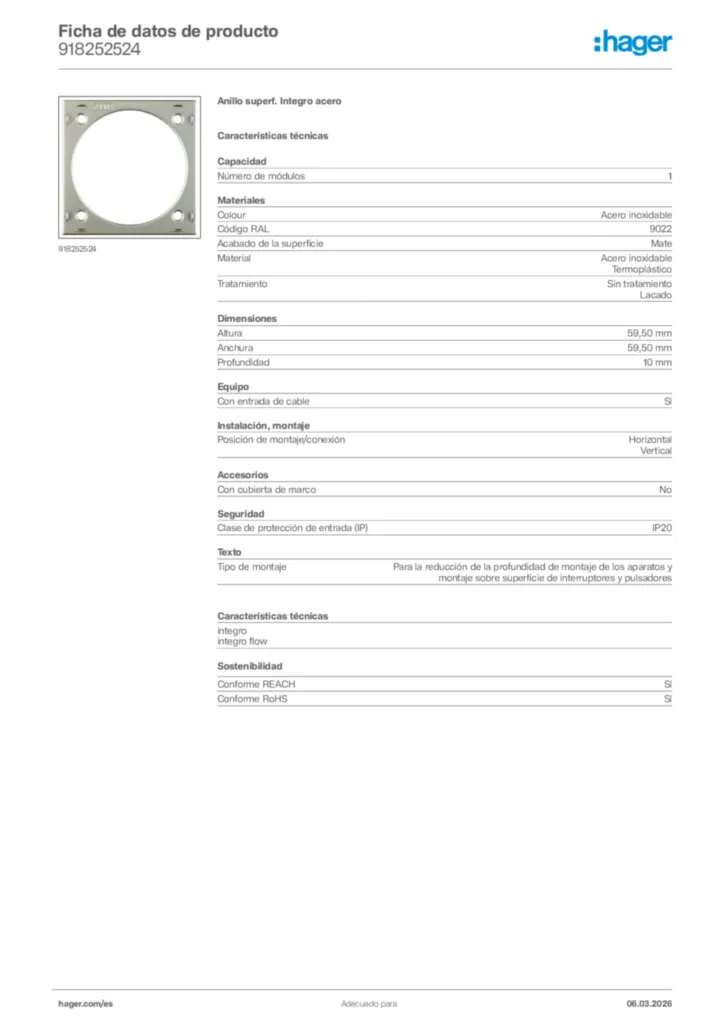 Imagen Hager Ficha de datos de producto 918252524 | Hager España