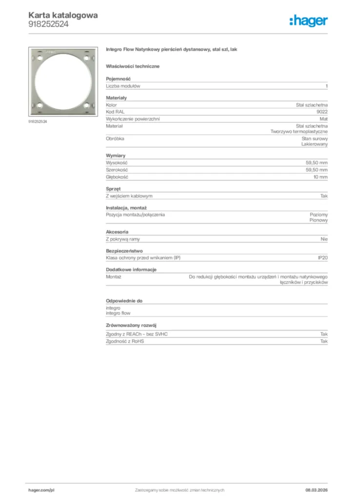 Zdjęcie Hager Karta katalogowa 918252524 | Hager Polska