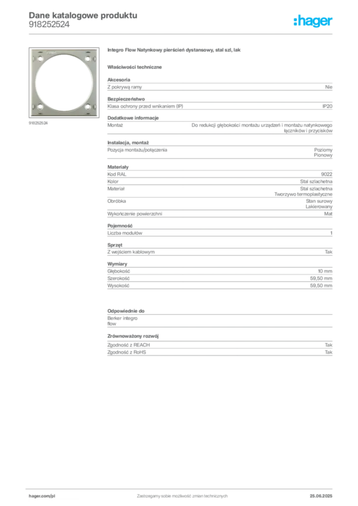 Zdjęcie Hager Karta katalogowa 918252524 | Hager Polska