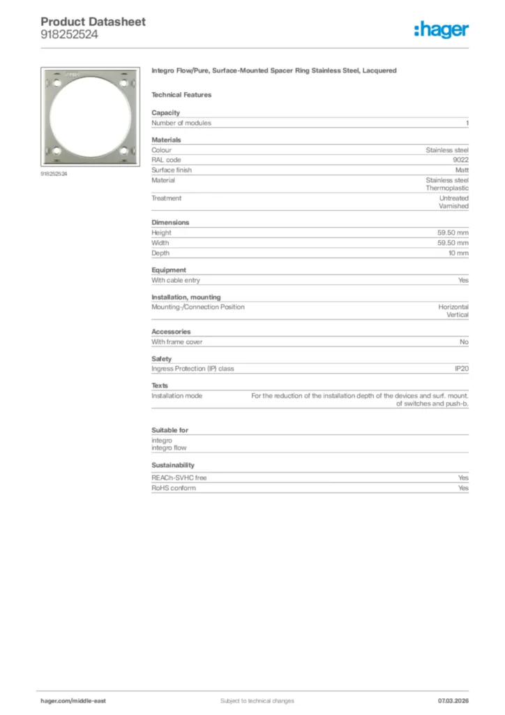 Image Hager Product data sheet 918252524  | Hager