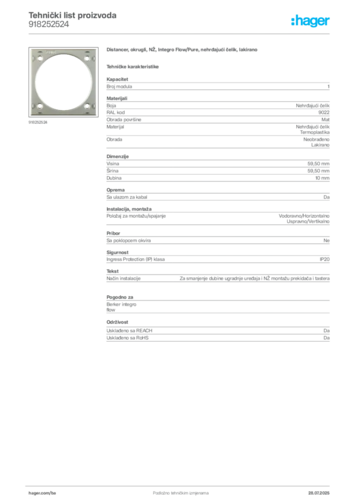 Slika Hager Product data sheet 918252524  | Hager