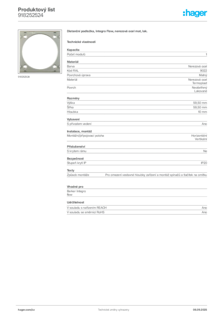 Obrázek Hager Produktový list 918252524 | Hager