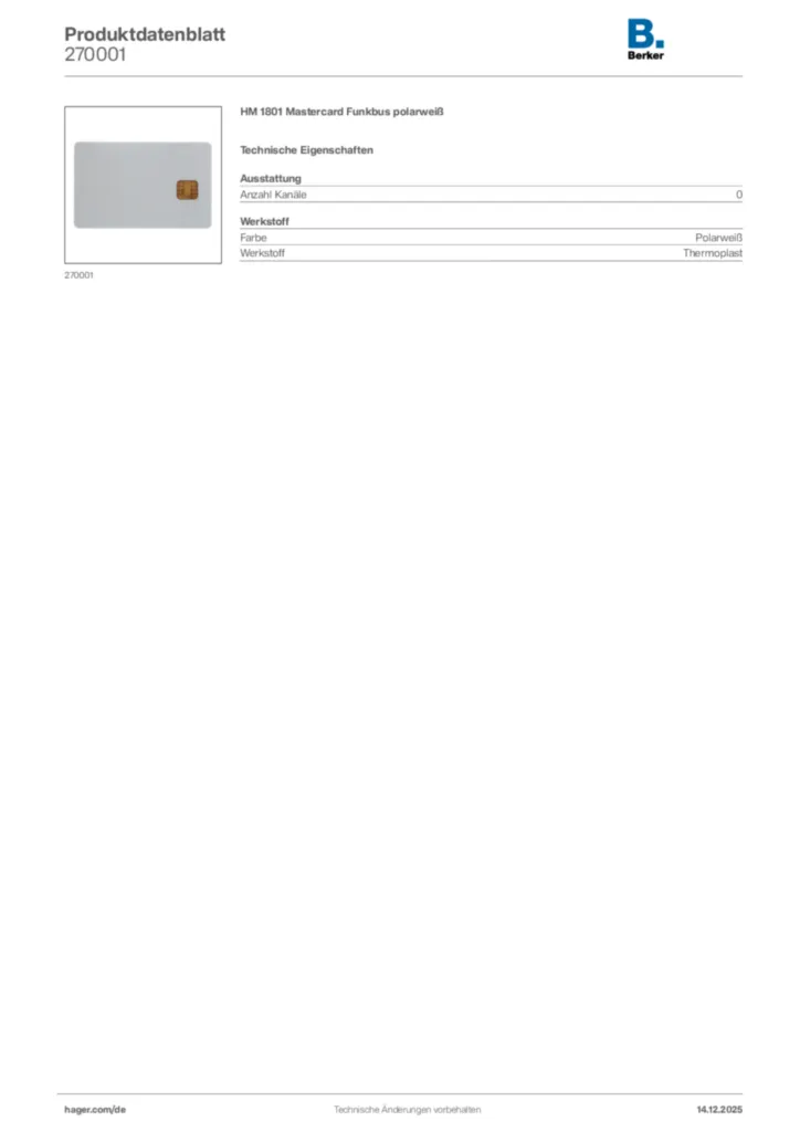 Bild Berker Produktdatenblatt 270001 | Hager Deutschland