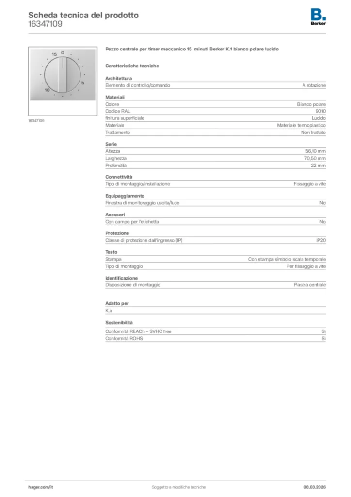 Immagine Berker Scheda tecnica del prodotto 16347109 | Hager Italia