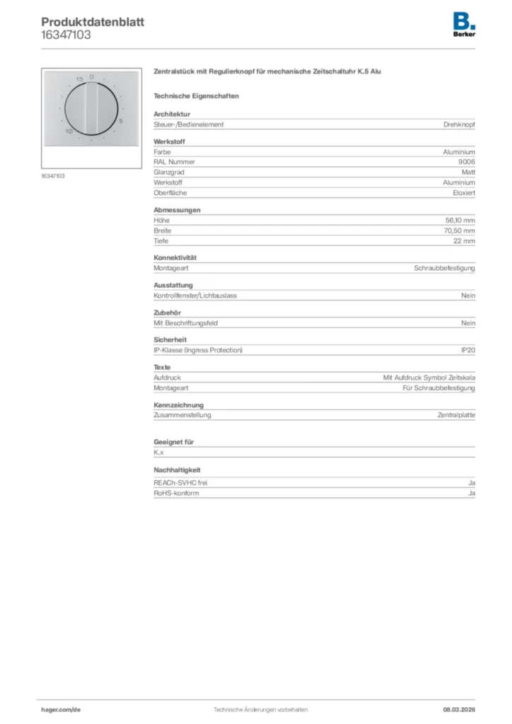 Bild Berker Produktdatenblatt 16347103 | Hager Deutschland