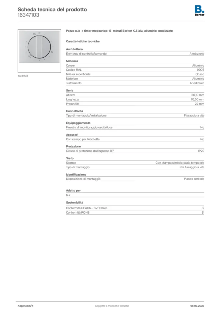 Immagine Berker Scheda tecnica del prodotto 16347103 | Hager Italia