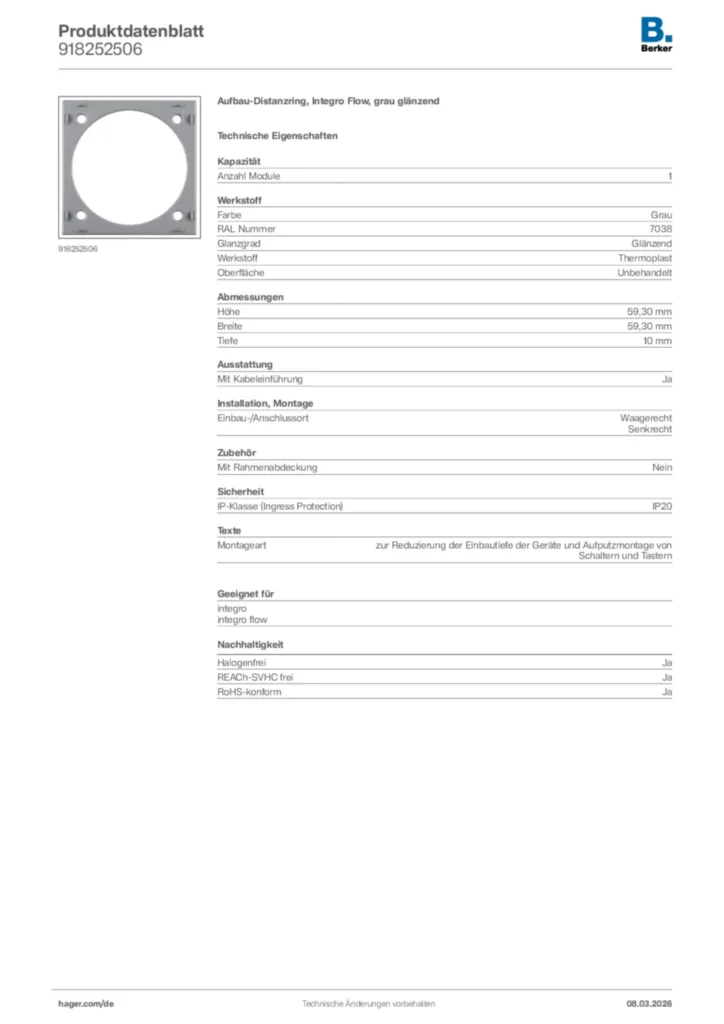 Bild Berker Produktdatenblatt 918252506 | Hager Deutschland
