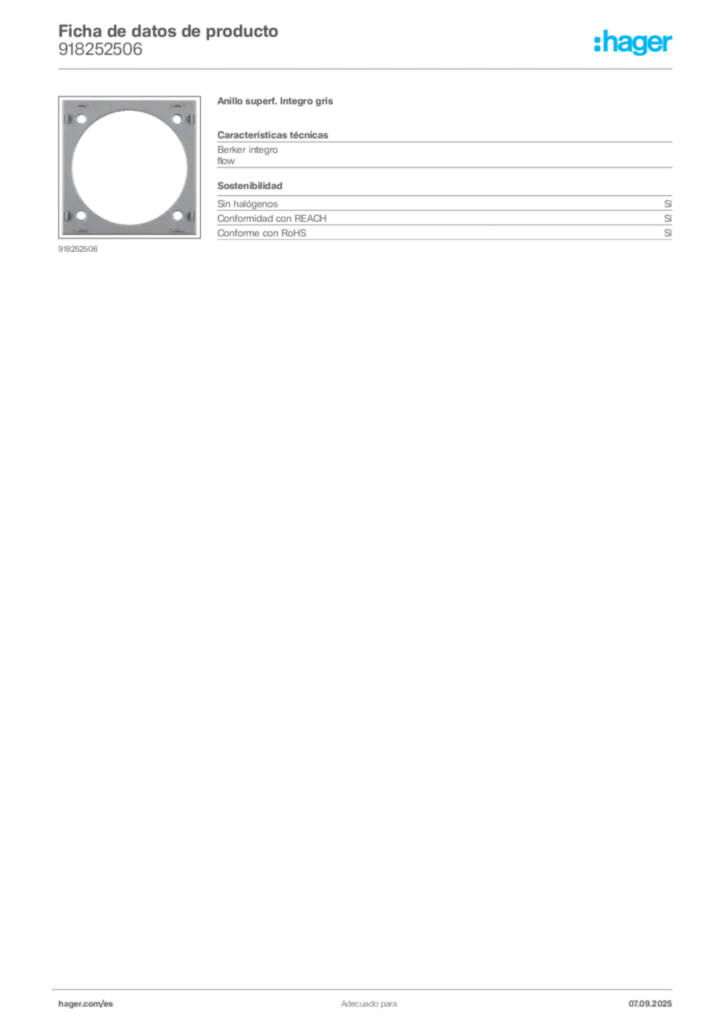 Imagen Hager Ficha de datos de producto 918252506 | Hager España