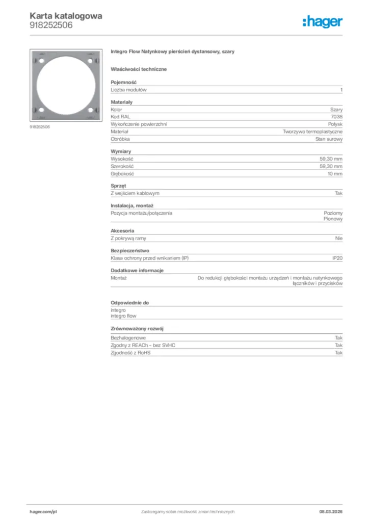 Zdjęcie Hager Karta katalogowa 918252506 | Hager Polska