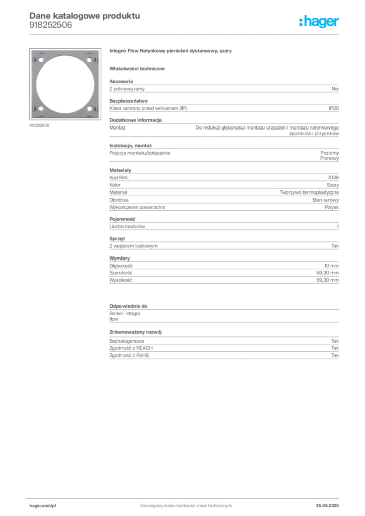 Zdjęcie Hager Karta katalogowa 918252506 | Hager Polska