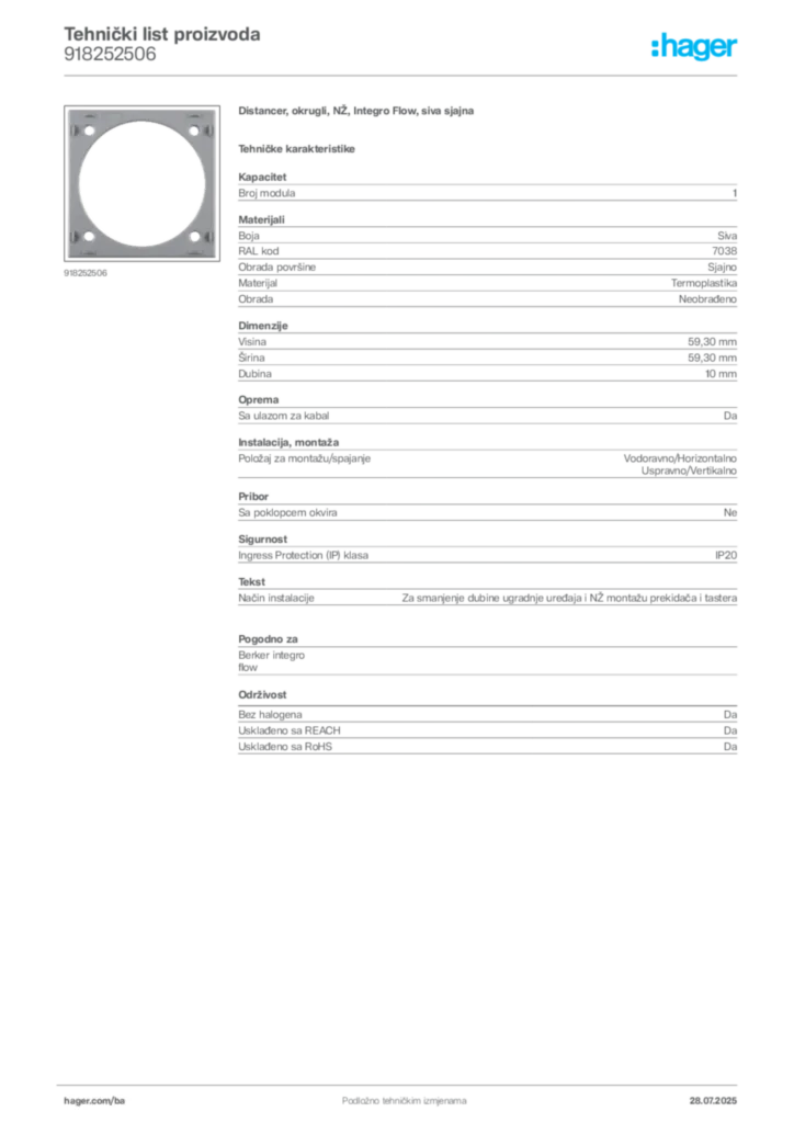 Slika Hager Product data sheet 918252506  | Hager