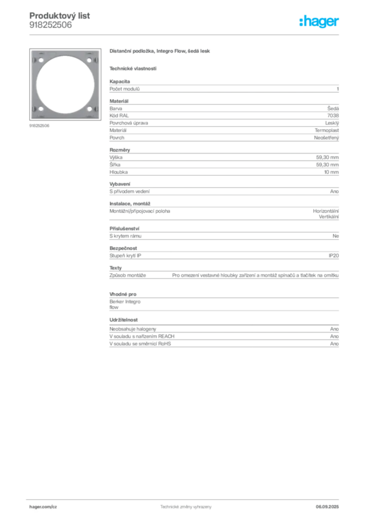 Obrázek Hager Produktový list 918252506 | Hager
