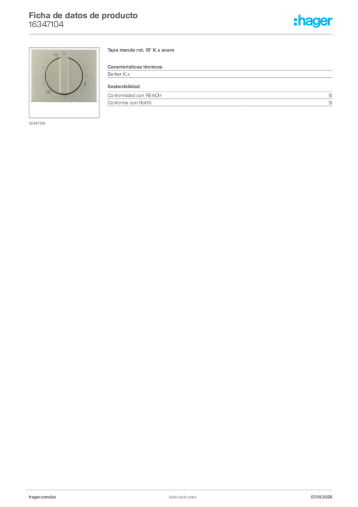 Imagen Hager Ficha de datos de producto 16347104 | Hager España
